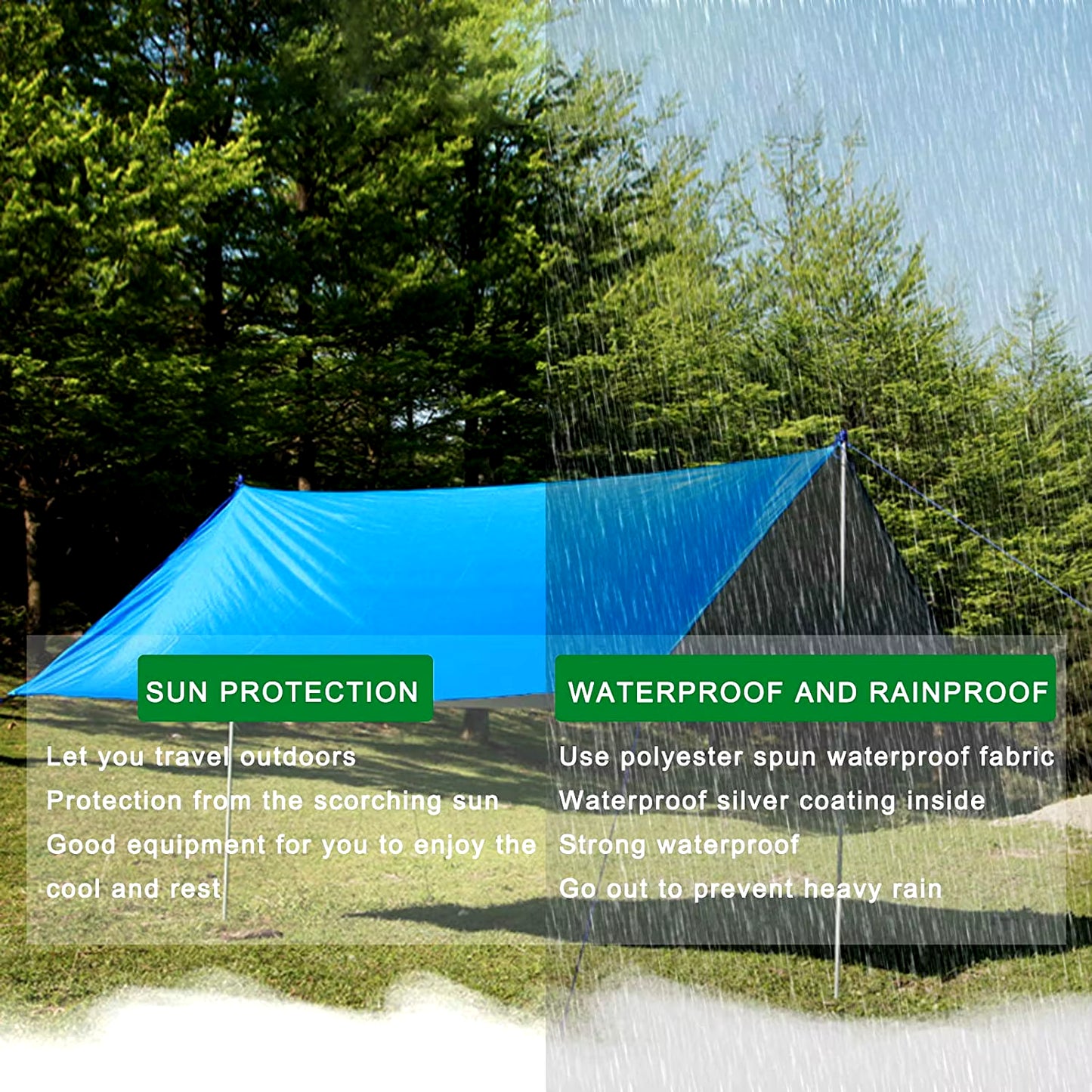 3 Size Hammock Waterproof Rain Fly Tent Tarp Lightweight Portable Waterproof Ripstop Easily Fold Sun Shelter UV Protection