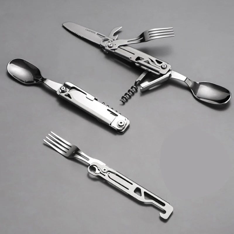 Outdoor Tableware Multi-Function Portable Knife Fork Spoon Bottle Opener Foldable Cutlery Camping Equipment